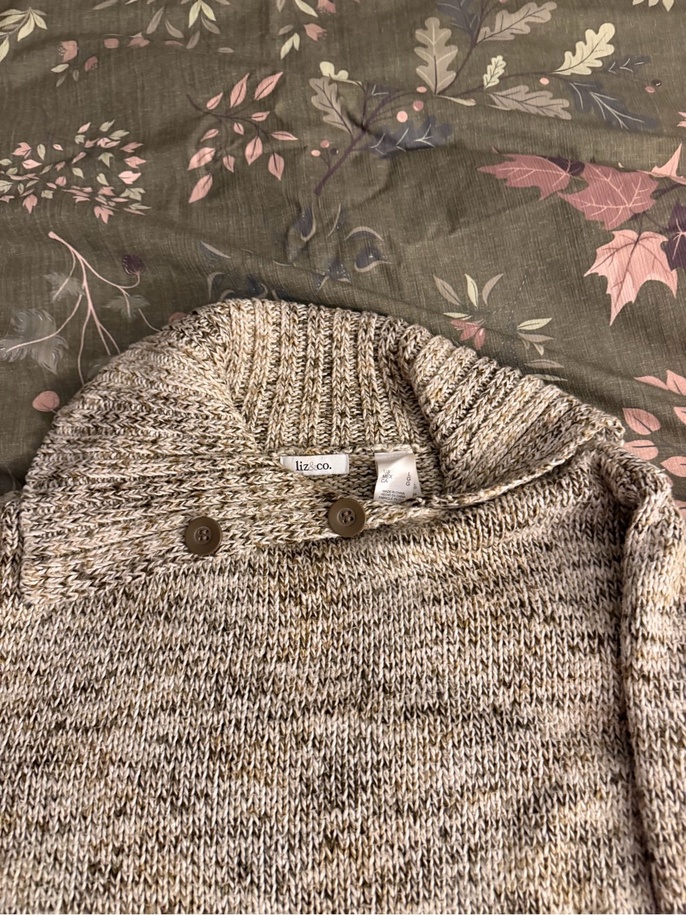 liz & co. Marled Knit Cowl Neck Sweater in Cream and tan - Picture 7 of 9